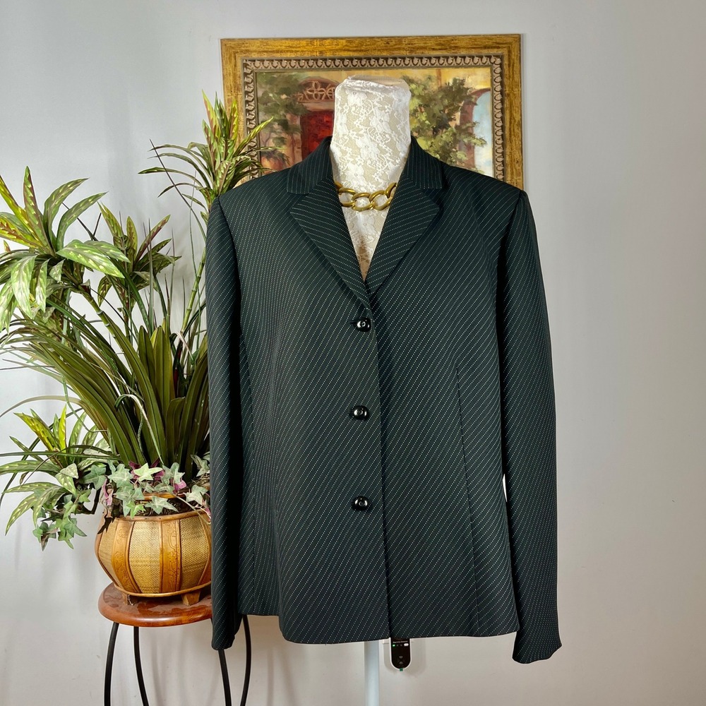 Le Suit Blazer Women 18 Black Polyester Pinstripe Professional Button Front